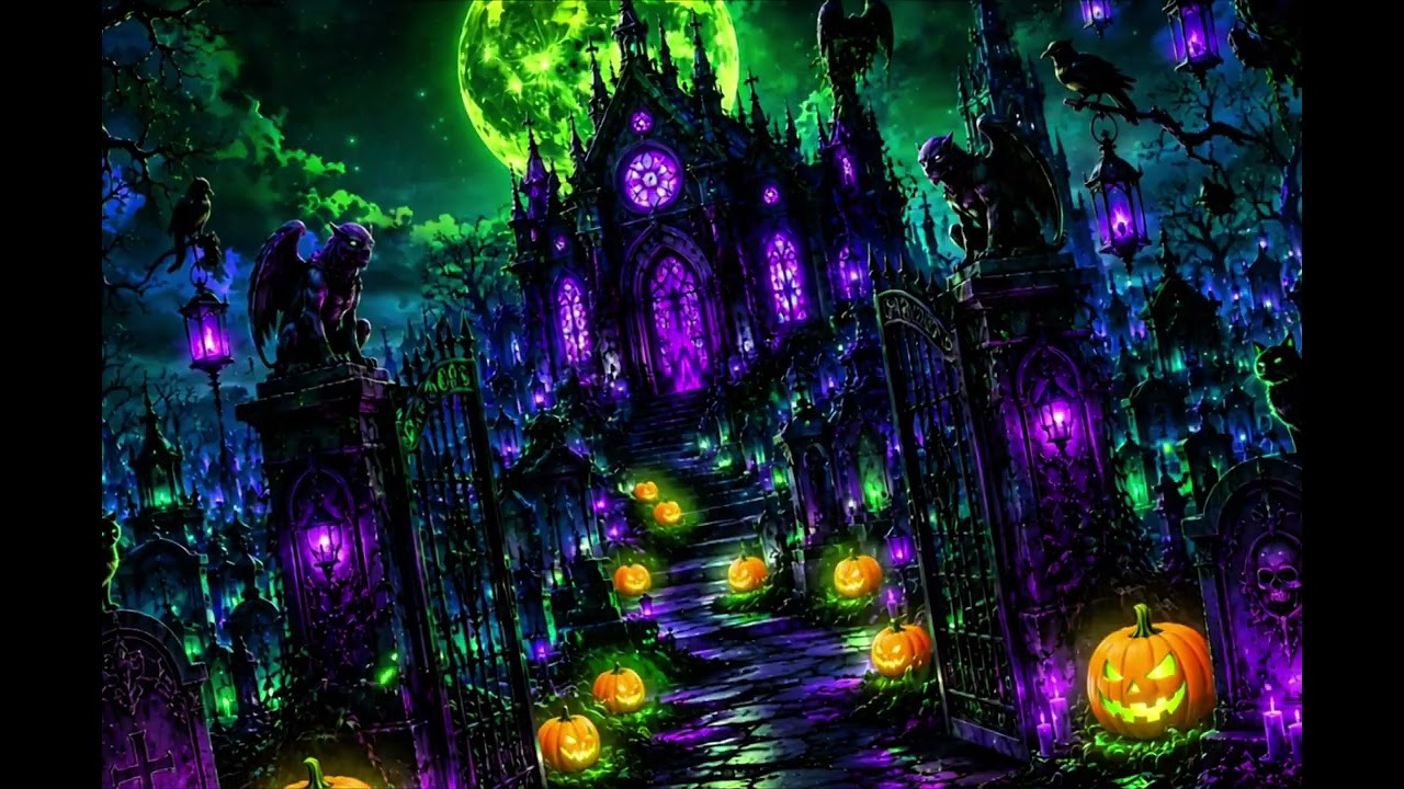 🎃 1 Hour Spooky Neon Green Halloween Experience 👻💚 | Dark Ambient Beats & Creepy Visuals