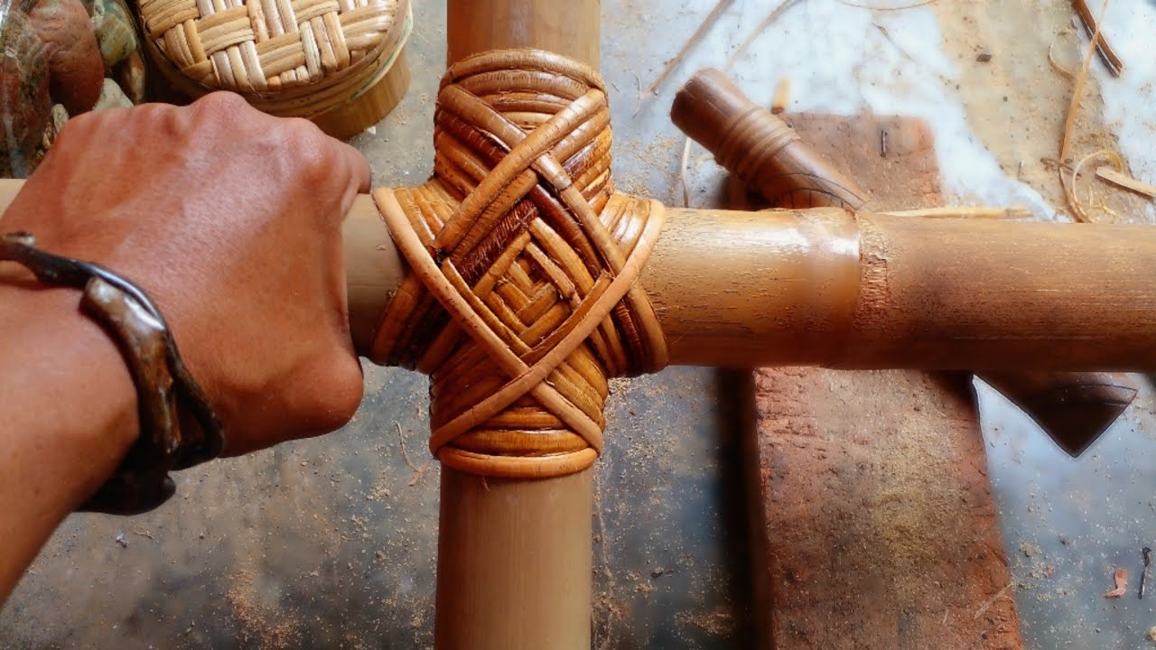 CARA MENGIKAT TALI ROTAN DI SAMBUNGAN BAMBU BENTUK PLUS || VARIASI GAZEBO BAMBU @vansoendanese3617