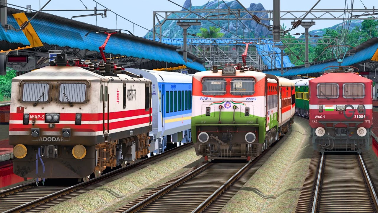 WAP5 CROSSING THREE SPEED RUNNING TRAINS | BUMPY RAILROAD | Train Simulator | Railworks | NTG GAMING