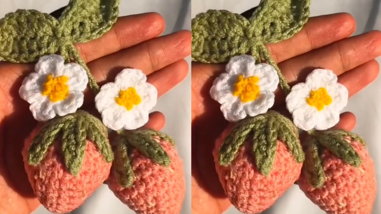 Crochet strawberry hair tie 