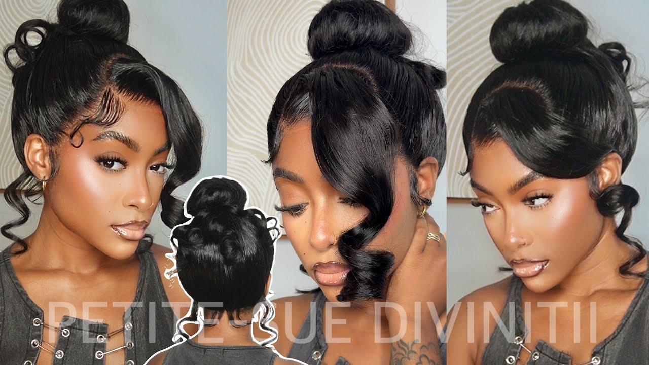 THE BEST PRE-STYLED 360 GLUELESS WIG! NATURAL MESSY BUNS ft. Ali Pearl Hair | PETITE-SUE DIVINITII