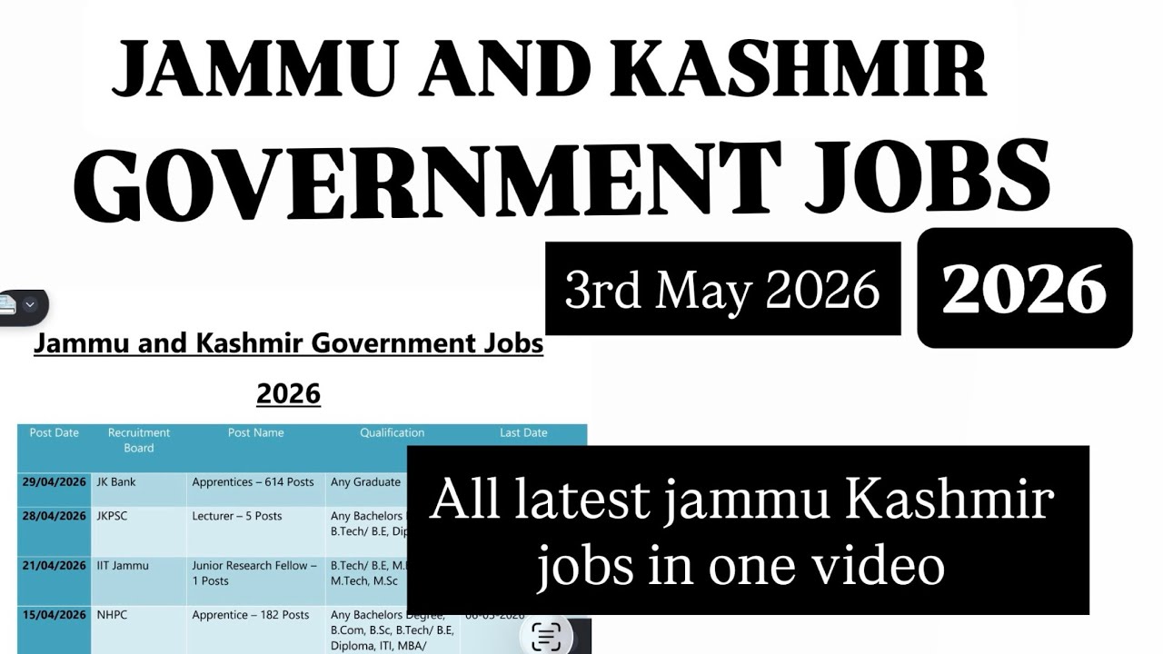 J&K Jobs Vacancies 2026| Jammu and Kashmir Jobs|Latest Jammu Kashmir Government Jobs 2026| J&K jobs