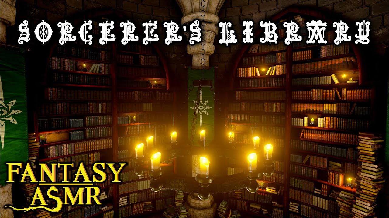 📚 Ambience ASMR | Sorcerer's Library 🔮 Rain and Thunder, Crackling Fire (Cosy Ambience ASMR)