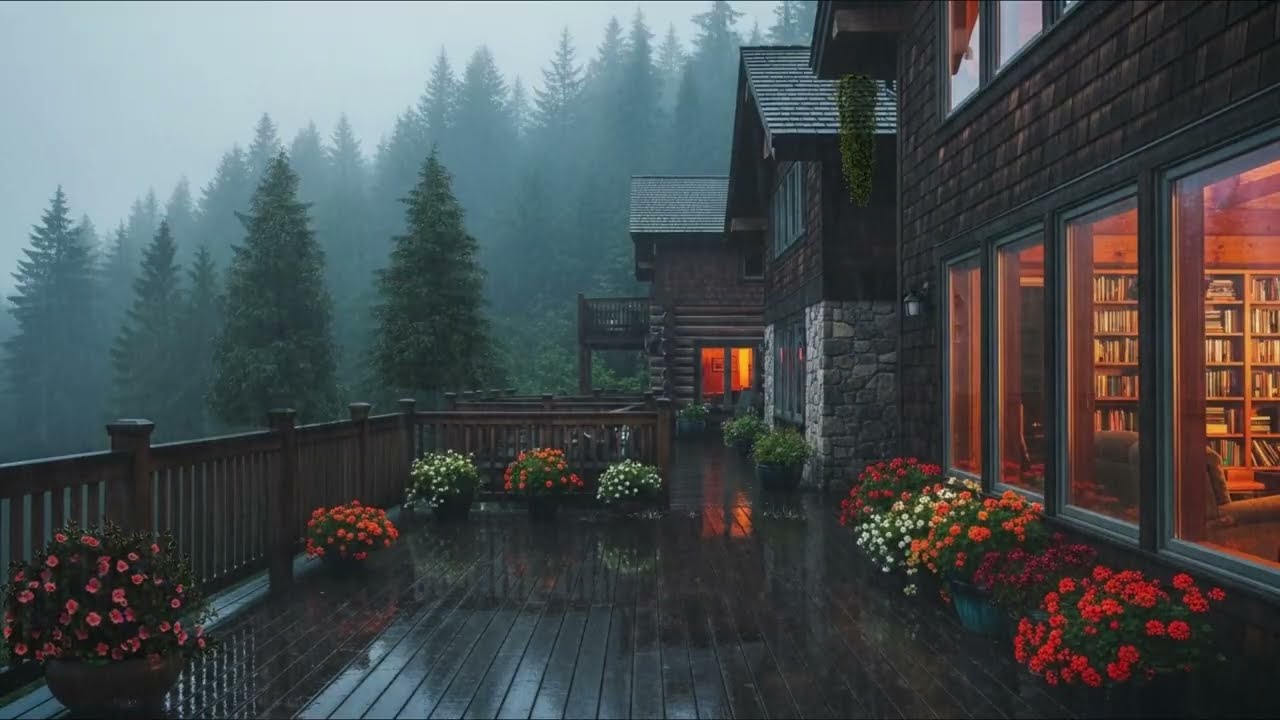 ASMR Rainfall at the Front of a Nature Cabin | Soft Rain Sounds-#雨音 #rainfall #raining
