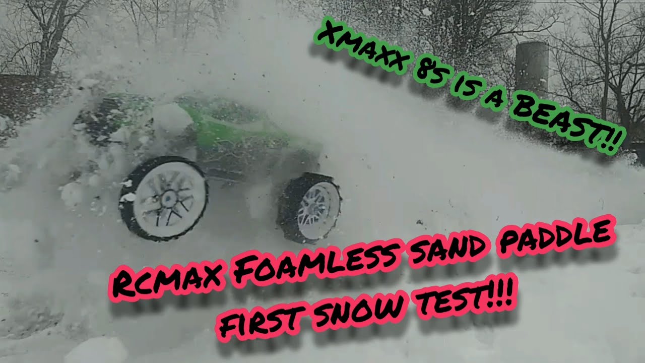 Rcmax Foamless Sand Paddles First Test on Traxxas X maxx 8s in the Snow! Rcmax X maxx Baja 5b Losi