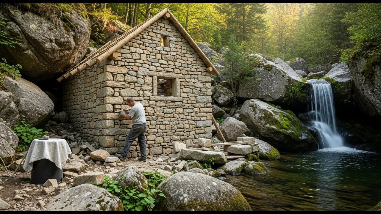 One Month Construction Journey &ndash; Building a Rustic Stone House in Nature