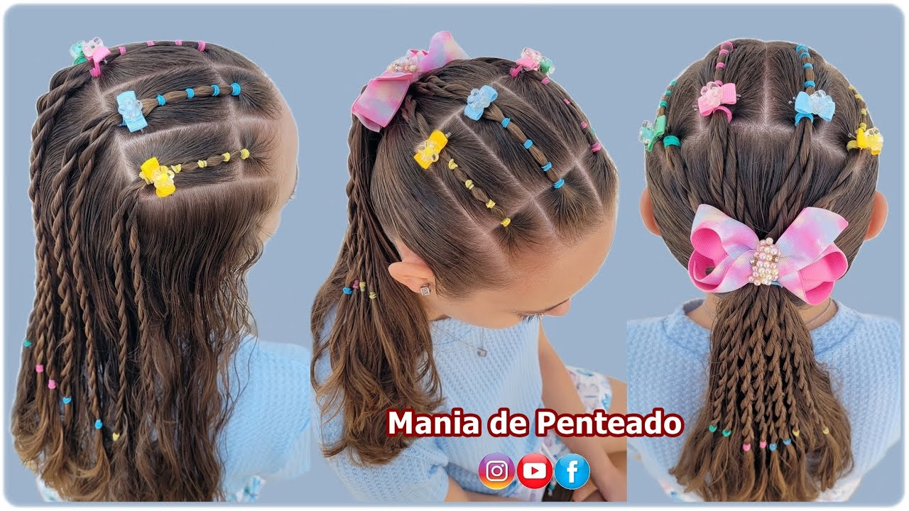 Penteado Infantil Fácil com Liguinhas 🌸| Easy Hairstyle with Rubber Bands for Girls 🥰