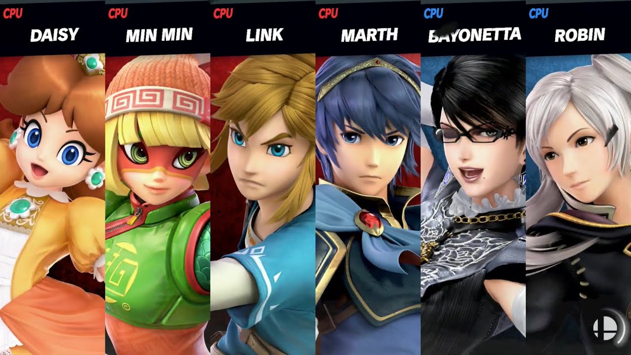 Super Smash Bros. Ultimate - Daisy, Min Min, Link, and Marth vs Bayonetta and Robin F