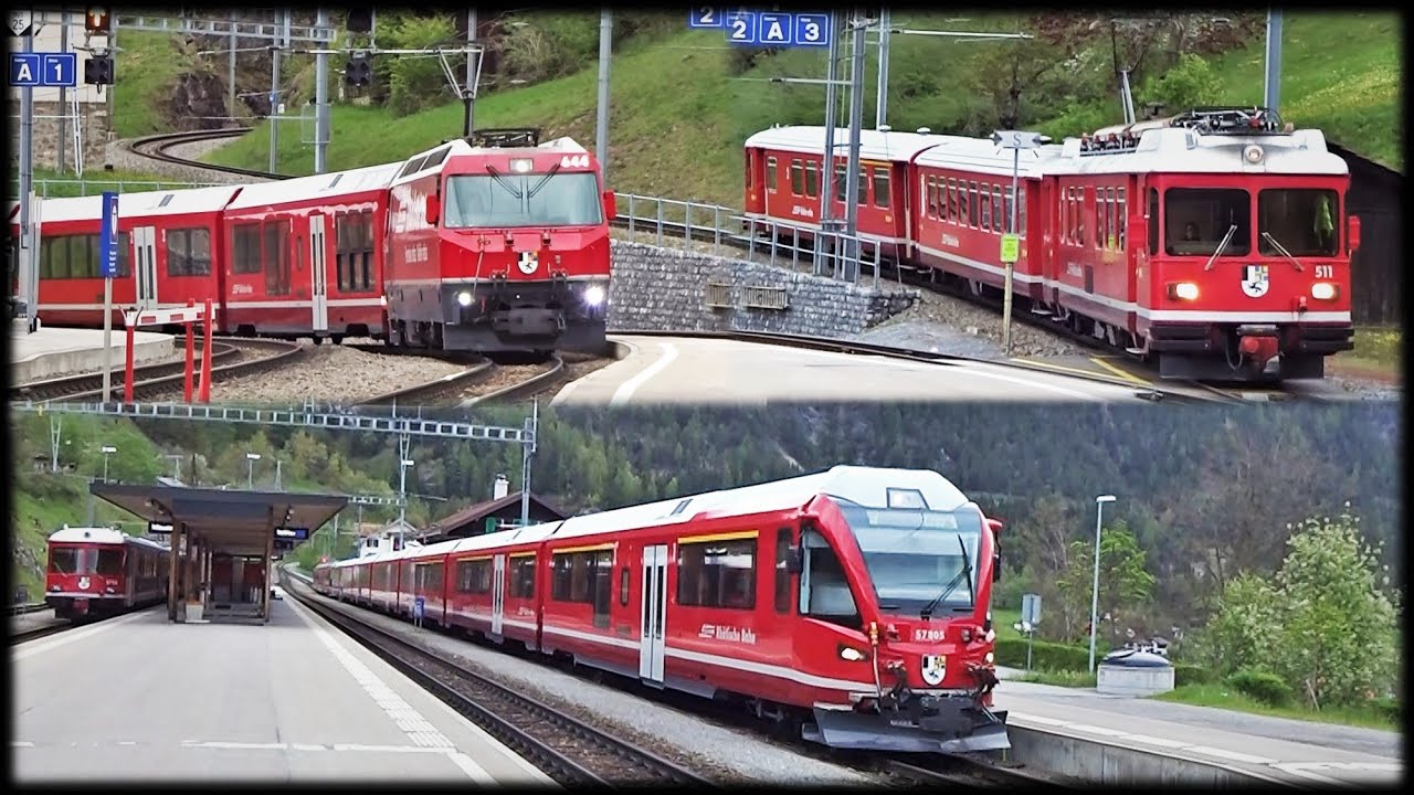 3 Fascinating Arrivals of Cute Little Red Trains in the Mountains of Switzerland