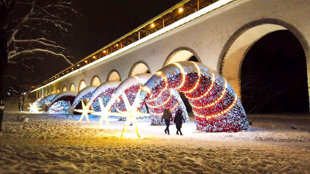 ⁴ᴷ⁶⁰ Прогулка по Москве 🎄 Парк Акведук - Новогодние Медведи в Ростокино 🎅