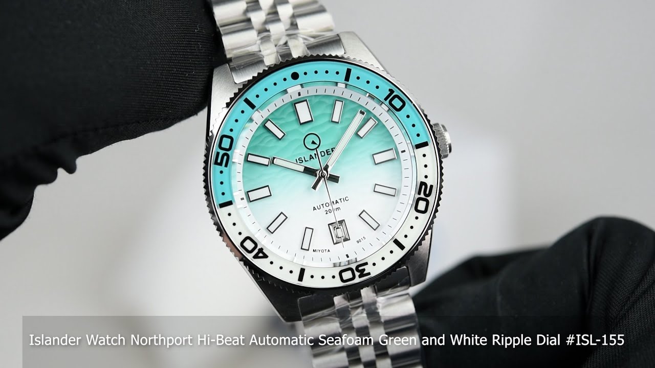 Islander Watch Northport Hi-Beat Automatic Seafoam Green and White Ripple Dial #ISL-155