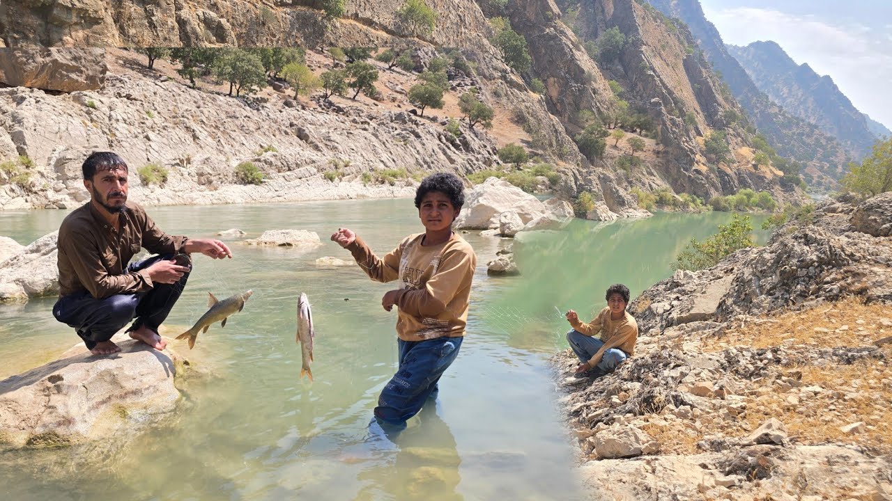 Nomadic life,fishing, nomadic family in the wild river of Khersan, struggle and survival forsurvival