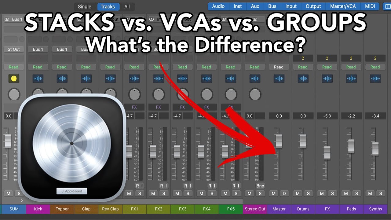 Logic Pro — Стеки против VCA против групп (в чем разница?)