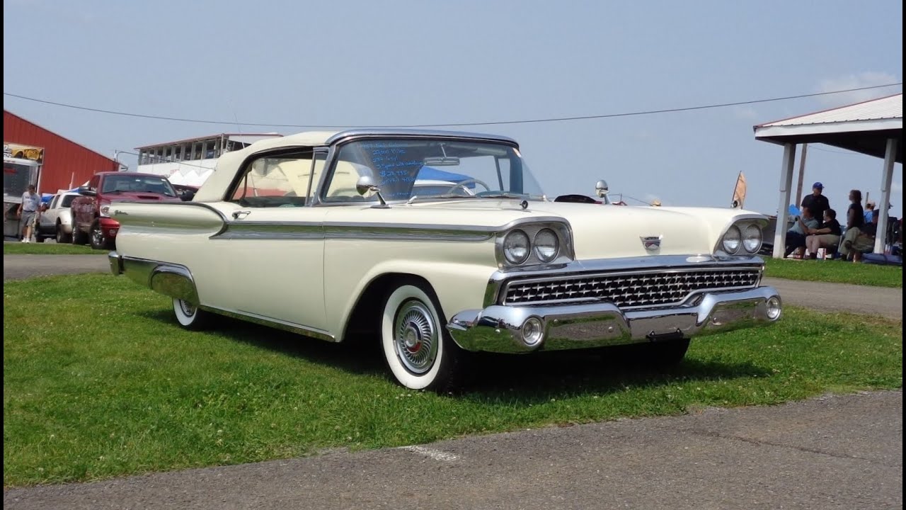 1959 Ford Fairlane 500 Galaxie Convertible in White & Engine Sound - My Car Story with Lou Costabile