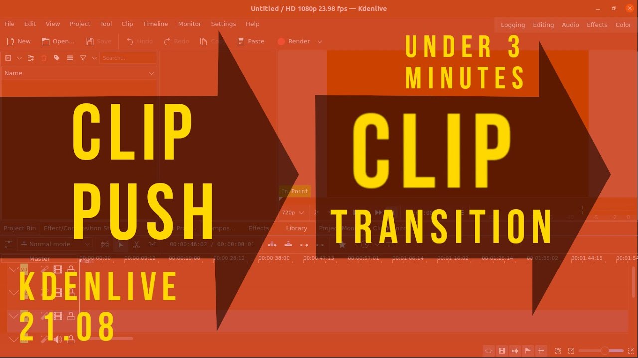 CLIP PUSH CLIP scene transition with simple composition effects in KDENLIVE (Linux Version)