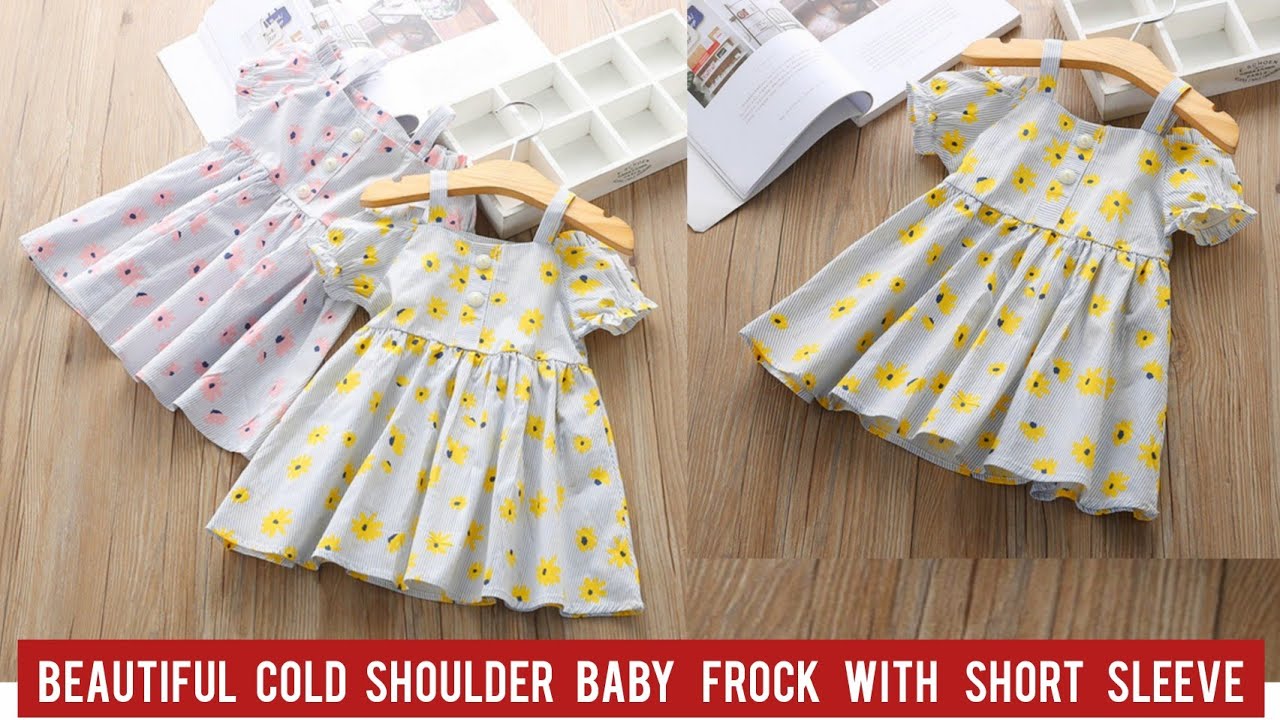 Beautiful Cold Shoulder Baby Frock With Short Sleeve Cutting and Stitching/Baby Frock Design