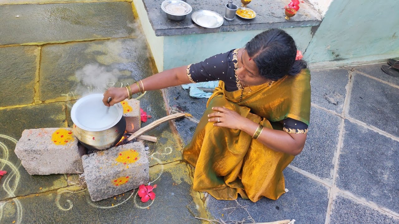అమ్మ వాళ్ళింట్లో భోగి పండుగ|| పచ్చని చెట్ల మధ్యలో pongal