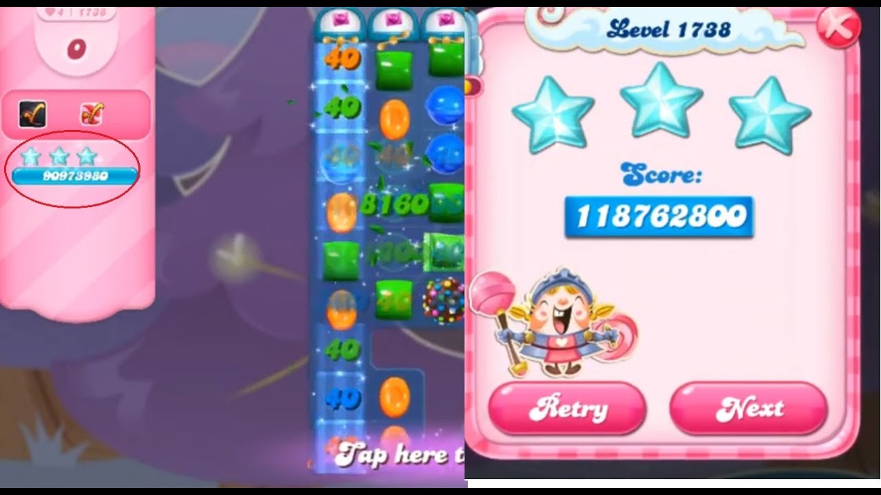 Candy Crush Saga level 1738 no boosters 118 million! 3 colors fun tons of special candies! 2021.0524