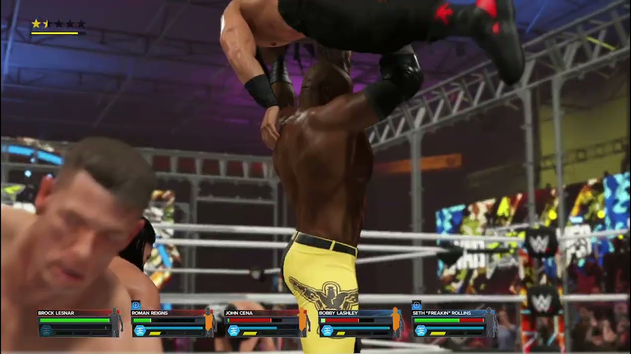 Brock Lesnar, Roman Reigns, and John Cena vs Bobby Lashley, Seth, and Drew McIntyre WWE 2K23!