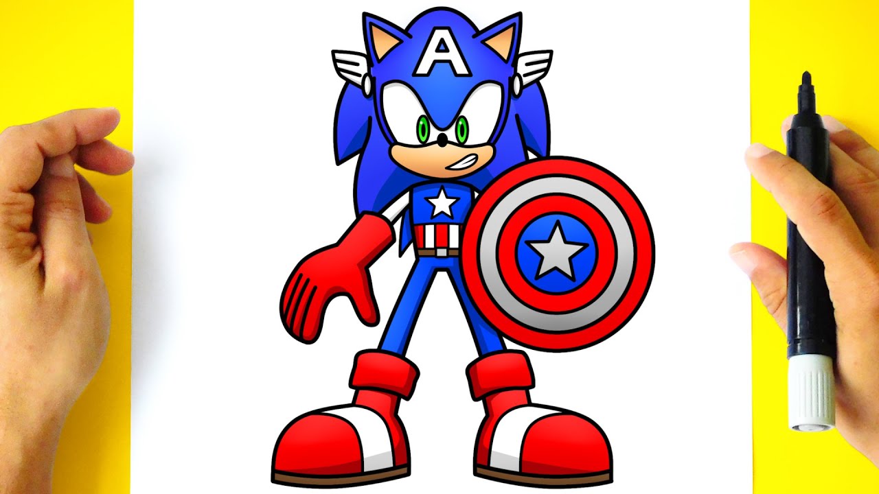 Como DESENHAR SONIC CAPITÃO AMÉRICA - DIBUJAR a SONIC CAPITAN AMERICA - DRAW SONIC CAPTAIN AMERICA