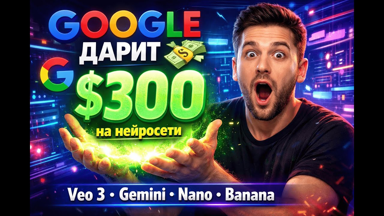Я узнал, что Google дарит $300 на нейросети (Veo 3, NanoBanana, Gemini)
