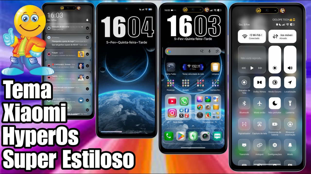 Tema Xiaomi Novo Pack Ícones Control Center Liquid Glass Estilo HyperOs 3@Ciclope Tech