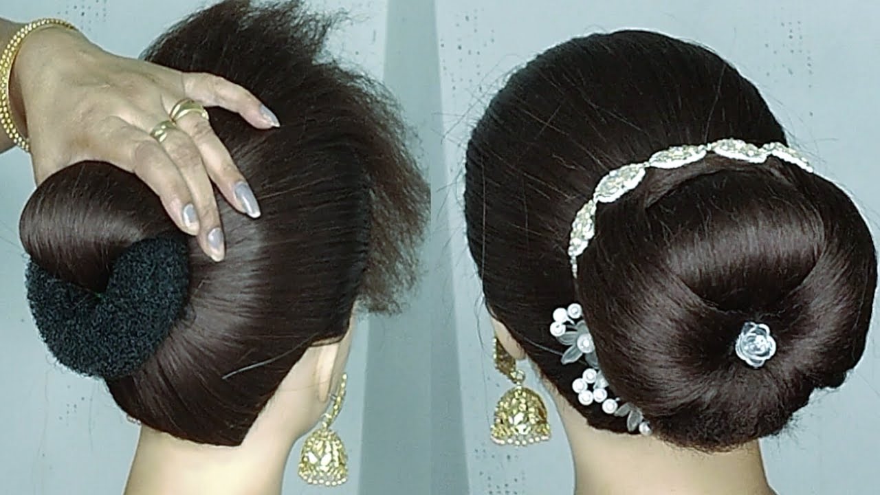 Simple Easy Hairstyle For Girls With माथा पट्टी 🤩 Bridal Hairstyle Tutorial / Donut Bun Hairstyles