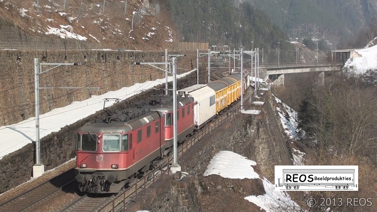 2013-02 [HD] Gotthard North Ramp in Sunny Winter - SBB BLS Crossrail DB