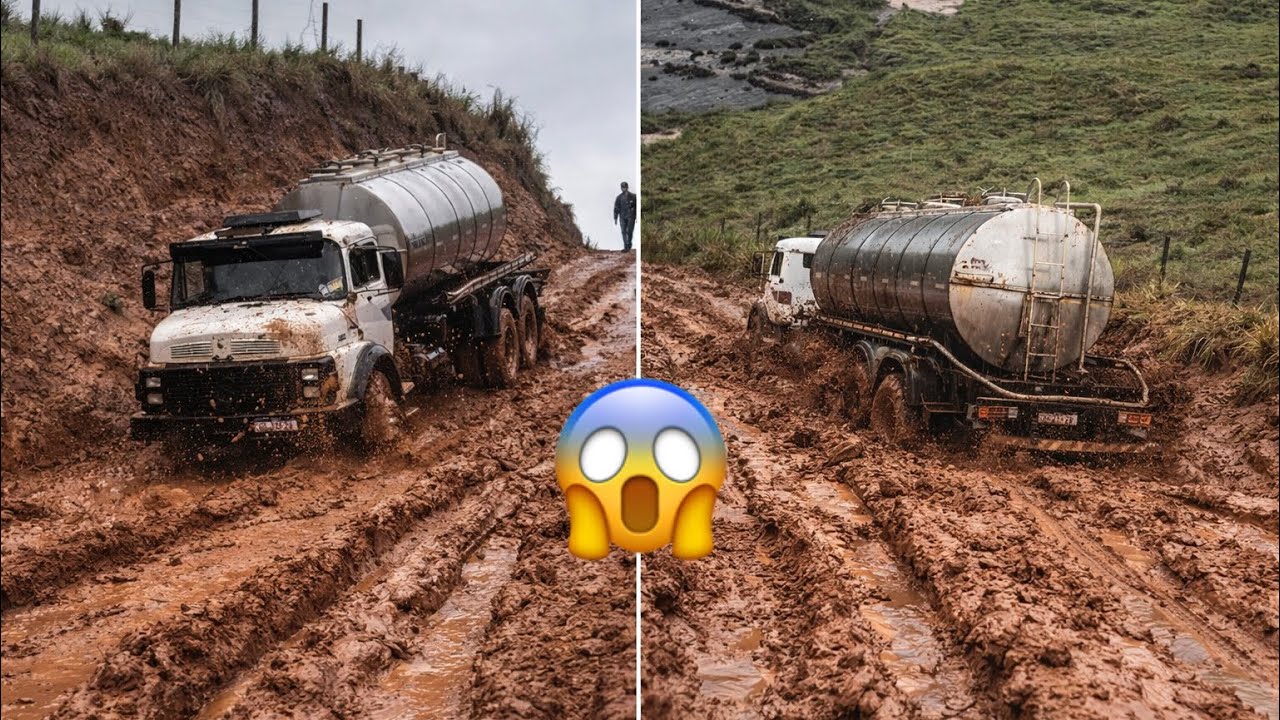 Dia a dia de um motorista leiteiro em dia de chuva 😱