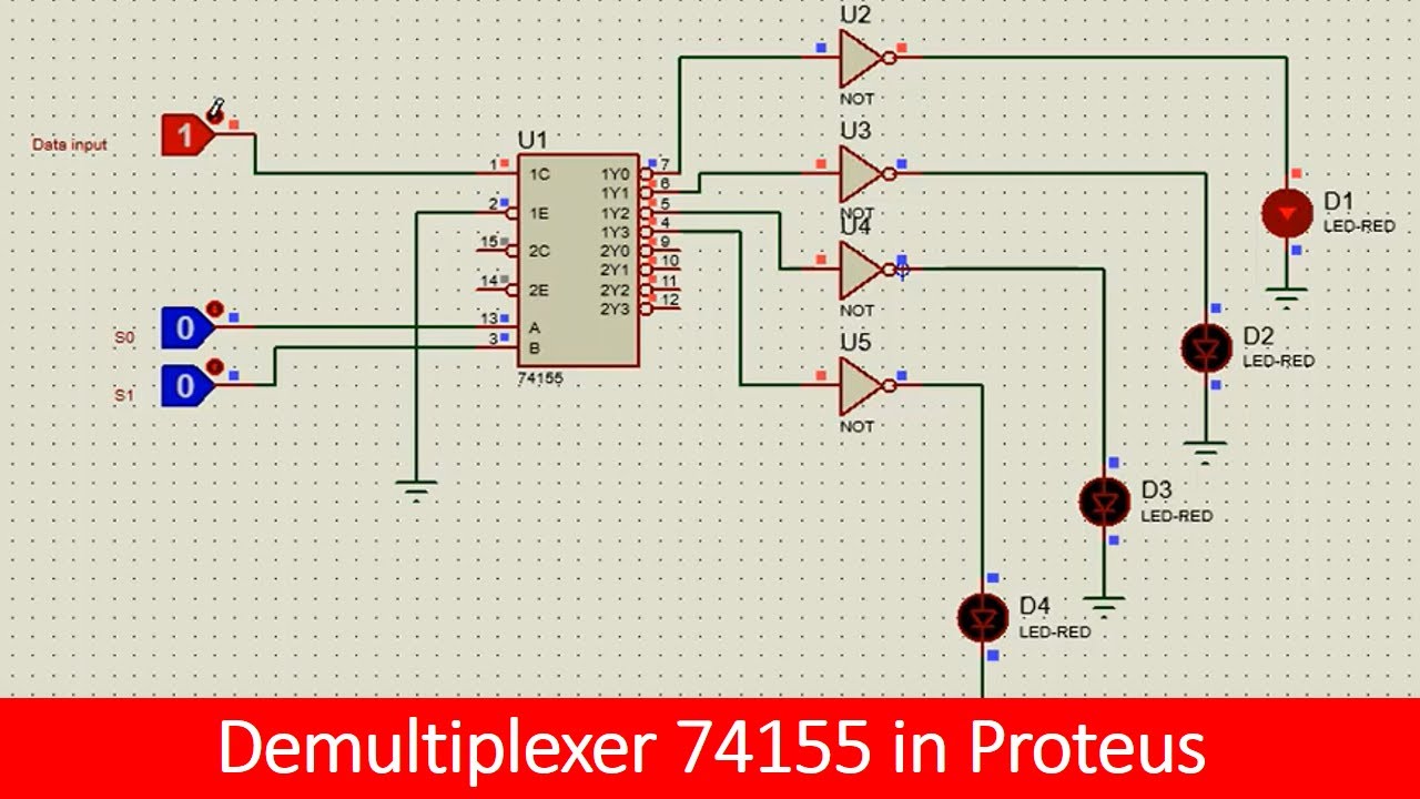 Demultiplexer logic ic 74155 in Proteus tutorial