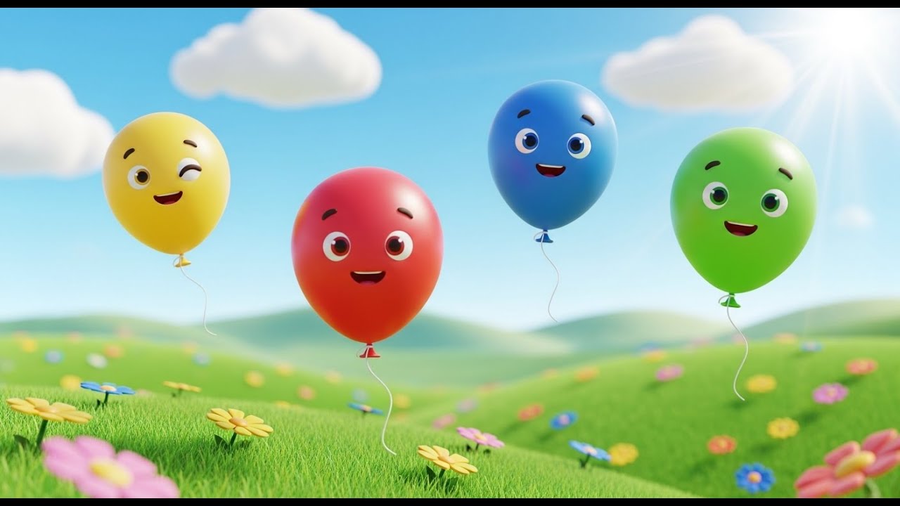 Fünf kleine Ballons schweben, schweben hoch | Farben & Zählen für Kinder