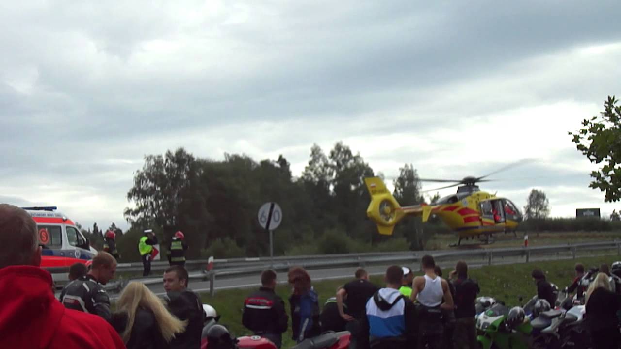 Lądowanie śmigłowca na "Patelniach" wypadek Yamaha R1
