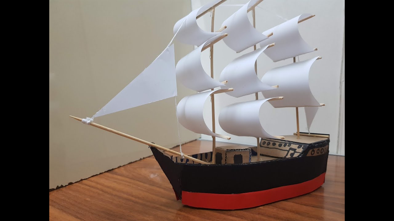 طريقة صنع سفينة جميلة من الكرتون .. How to make a boat models  sailboat out of cardboard