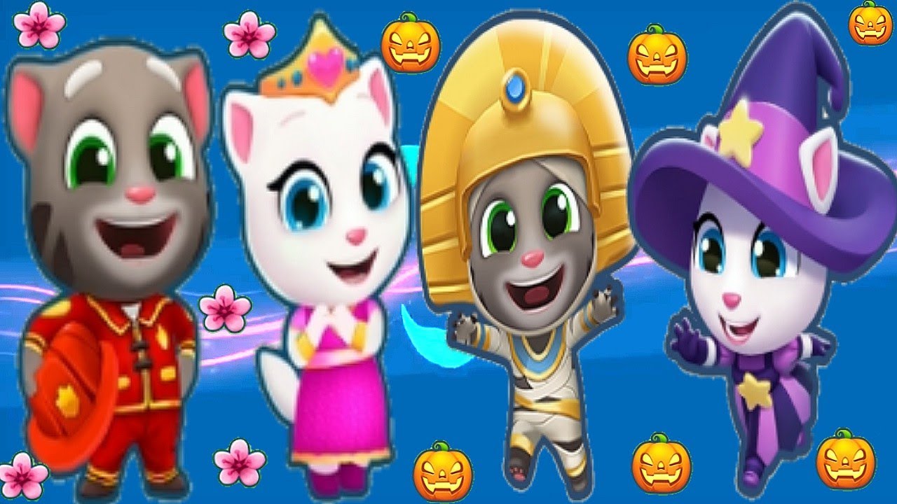 Talking Tom Gold Run Mummy Tom vs Witch Angela vs Fireman Tom vs Princess Angela vs Roy Raccoon