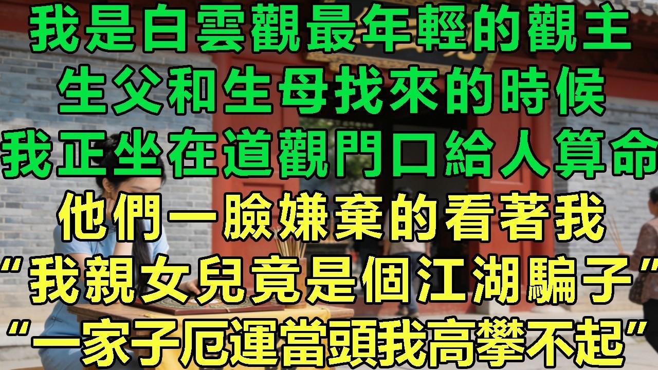 我是白雲觀最年輕的觀主，生父和生母找來的時候，我正坐在道觀門口給人算命，他們一臉嫌棄的看著我，“我親女兒竟是個江湖騙子”，“一家子厄運當頭我高攀不起”#故事 #靈異故事 #情感故事 #玄學