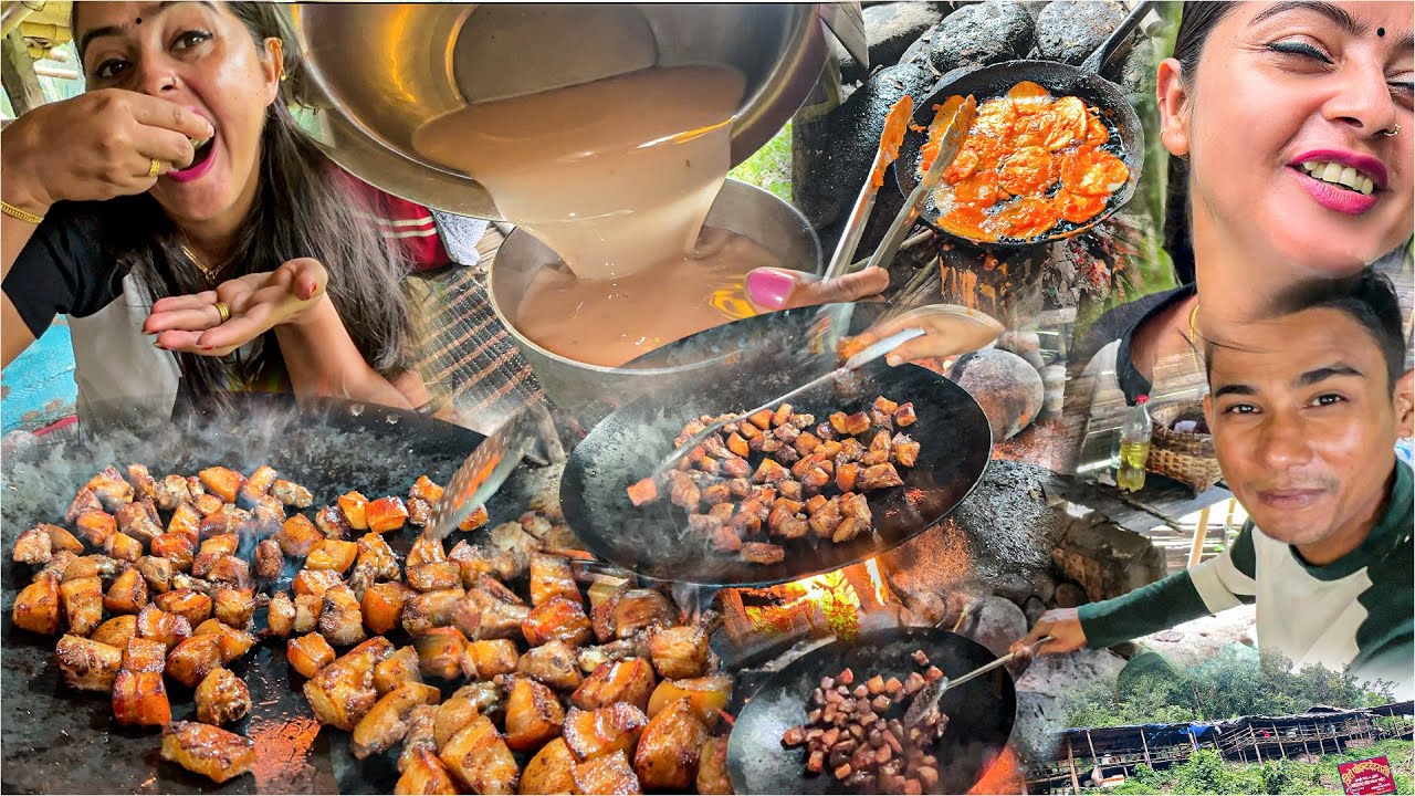 Pork Sekuwa Banaudai 😂 Nepali Village style Pork Gravy Recipe With Rice😱 @NishchalKavitaVlogs
