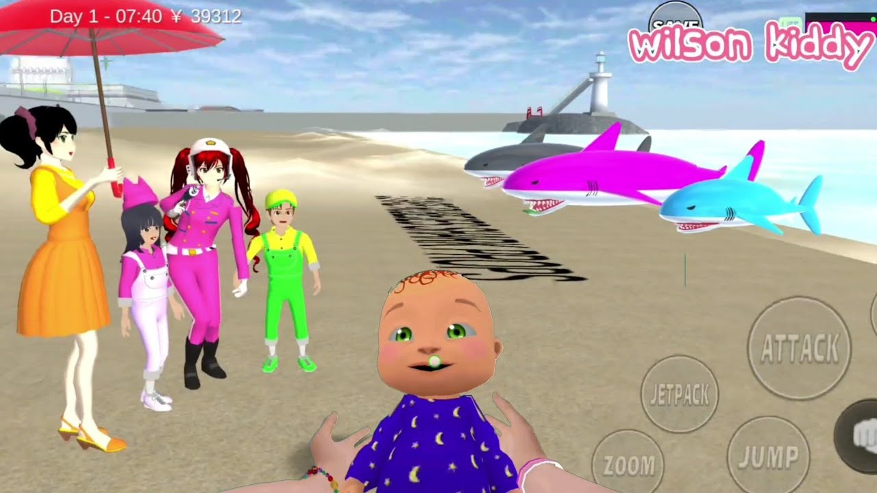 B4yi Sultan Squid Game Naik Bus Terbang Ke Pantai Yuta Dimakan Hiu | Sakura Simulator | Wilson Kiddy