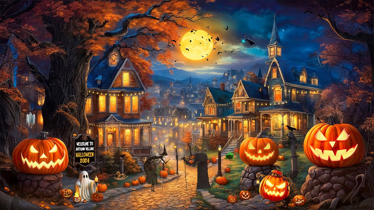 Cozy Autumn Village Halloween Ambience 🎃 Relaxing Halloween Background Music 👻 Halloween Ambience