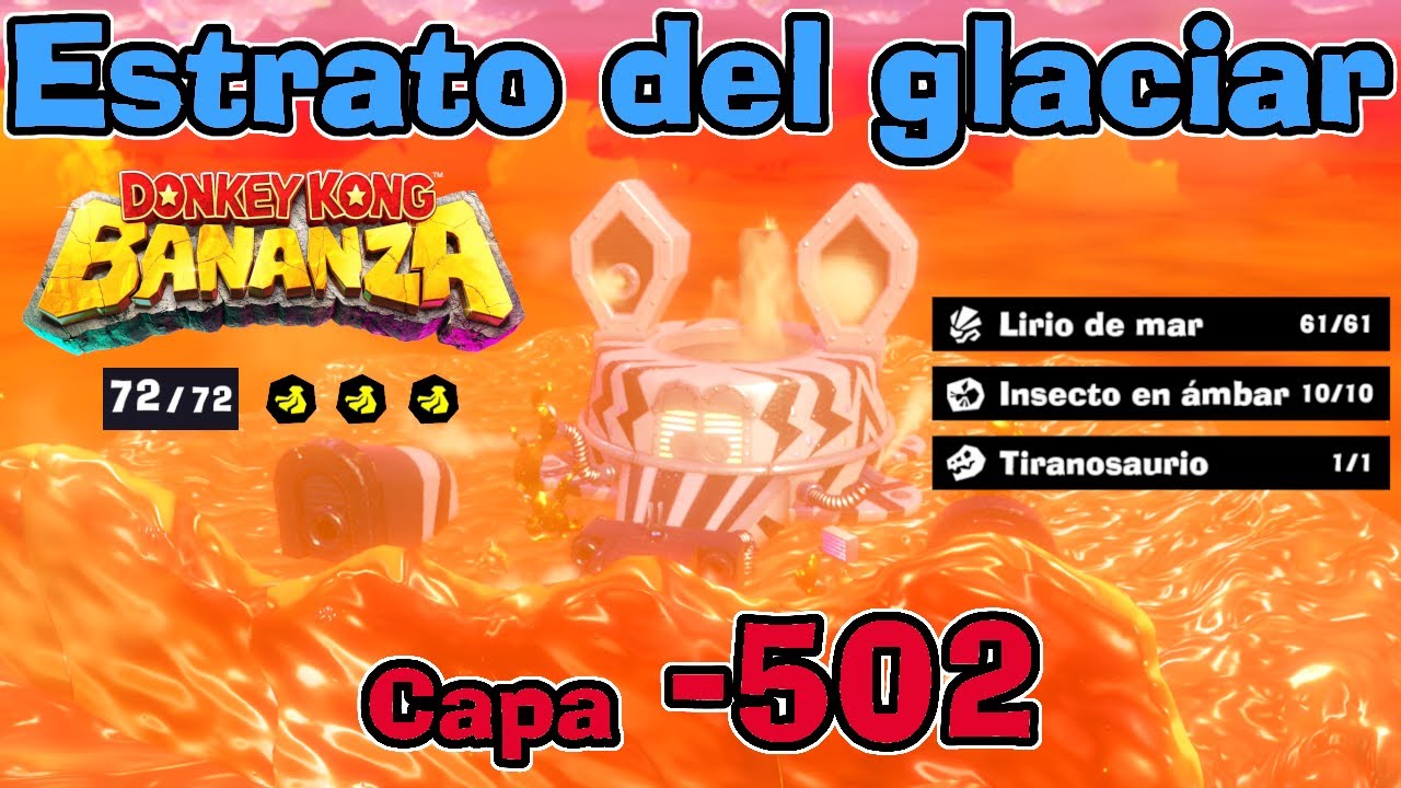 Todos los SECRETOS BANANAS Y FÓSILES Estrato del Glaciar capa -502 DONKEY KONG BANANZA