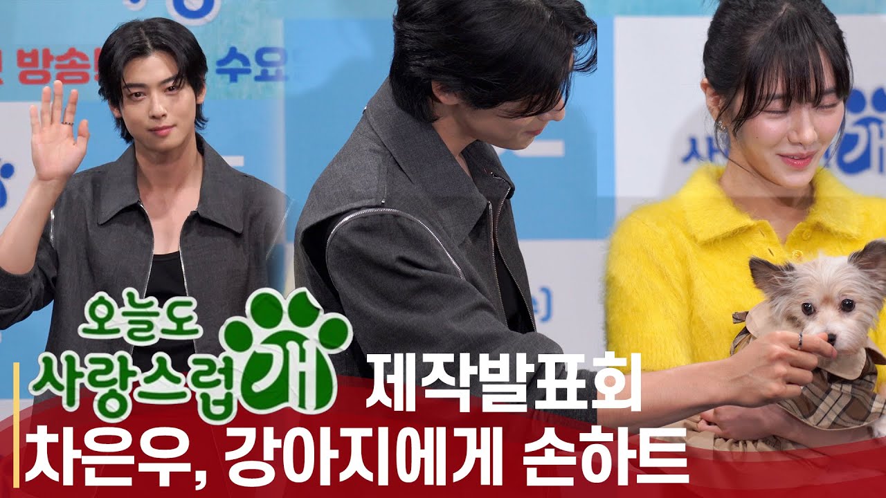 강아지에게 손하트 가르쳐주는 차은우(Cha Eun woo)·박규영·이현우, 포토타임이 🐶판!? 오늘도 사랑스럽개 제작보고회