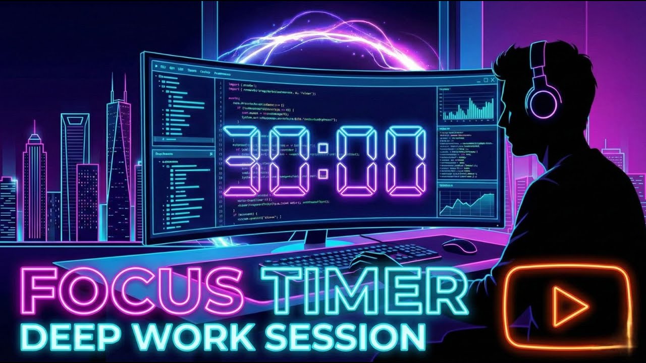 30 MINUTE DEEP WORK TIMER ⏱️ Neon Focus Music for Coding & Study