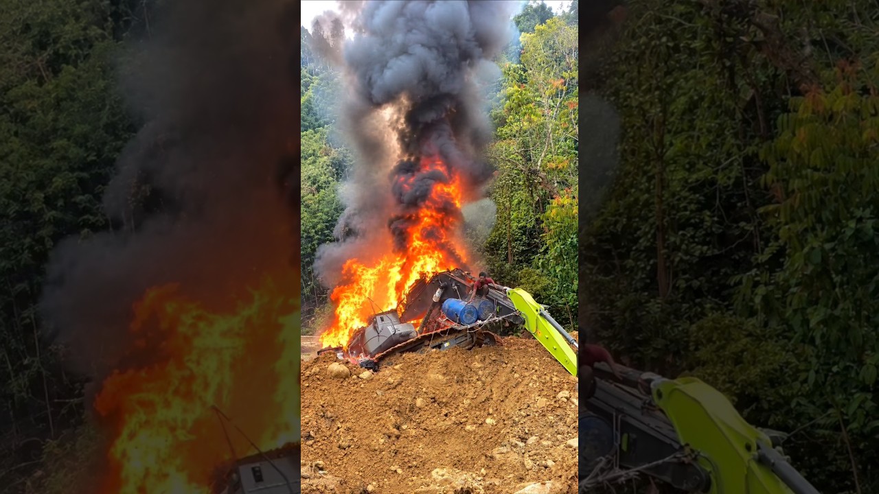 Fire incident.! One mining excavator unit zoomlion excavator burned at the mining site #fireaccident