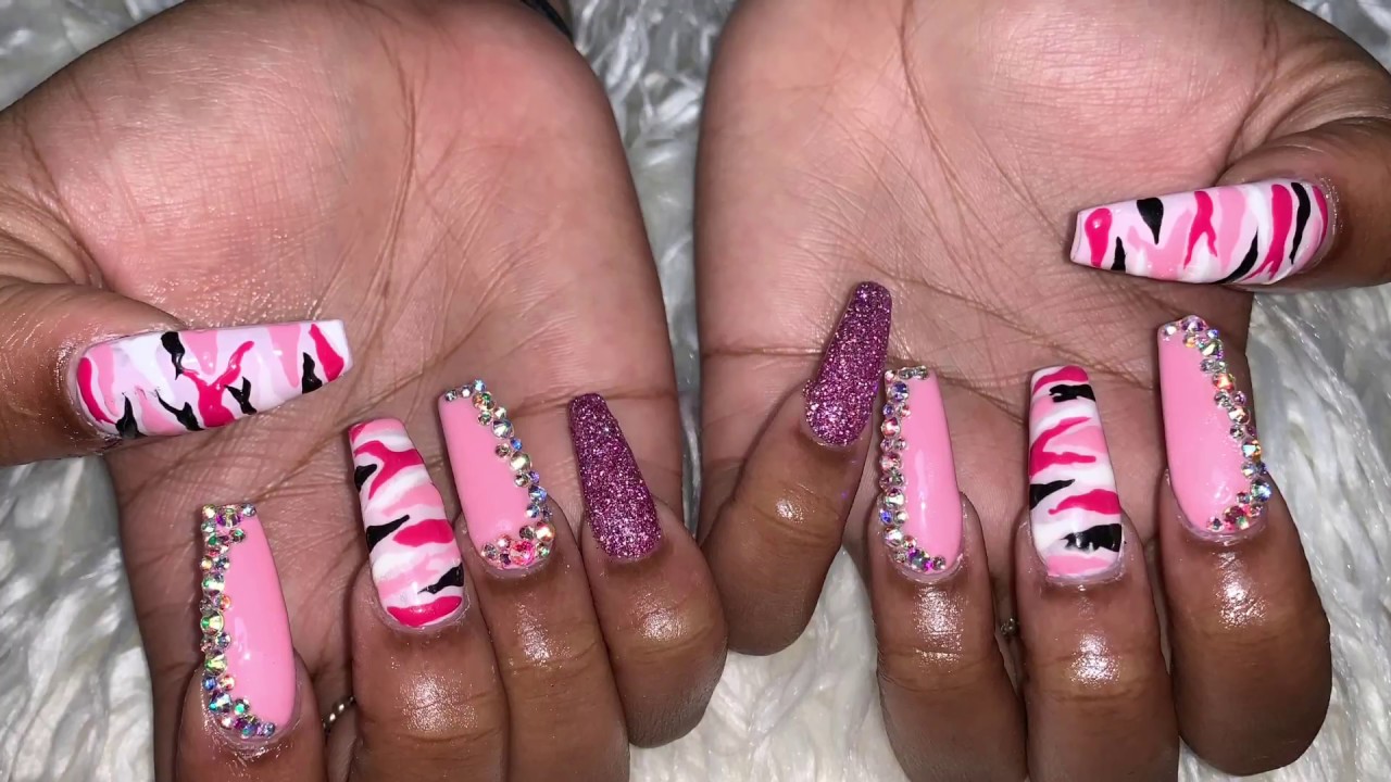 Acrylic Nails Tutorial | Pink Camo Nails | Acrylic Nails