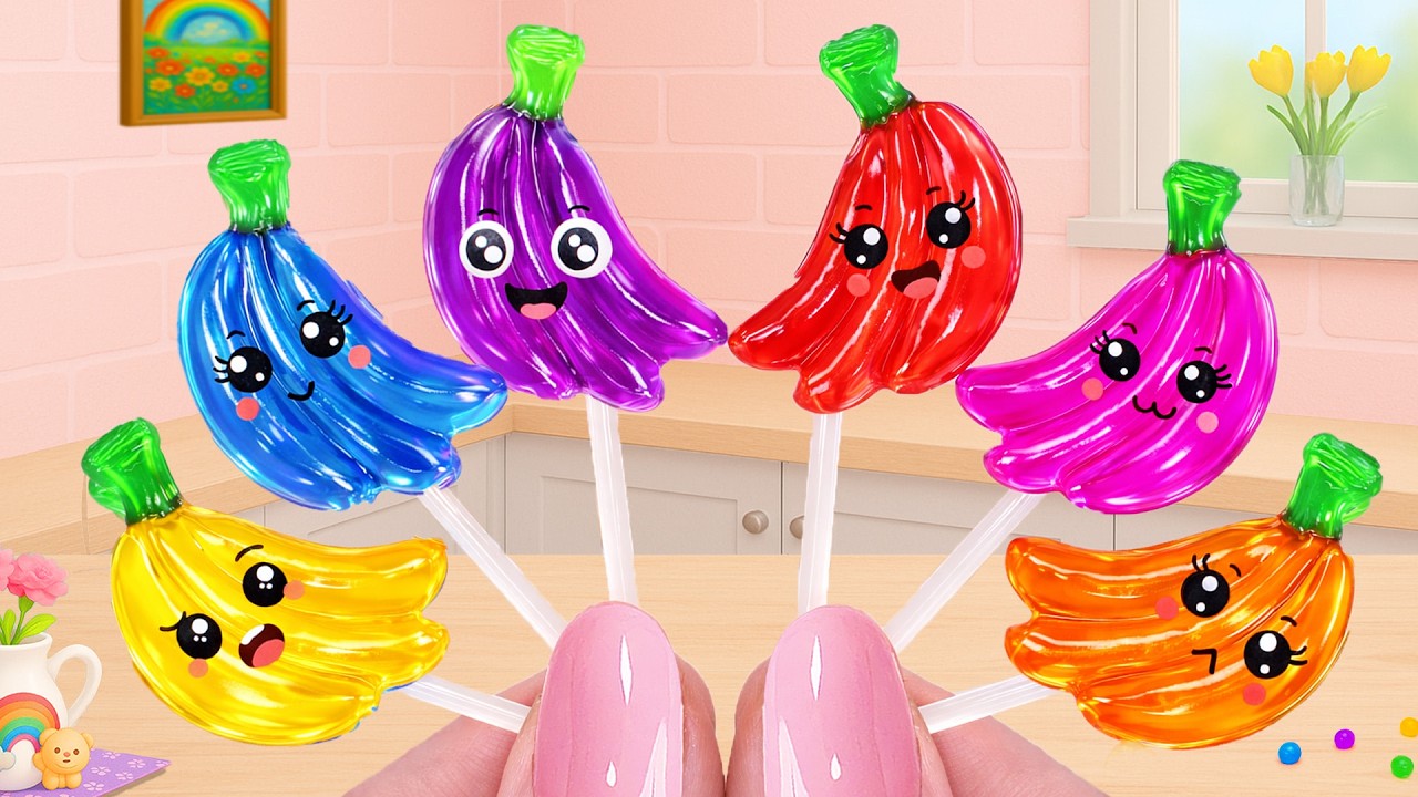 Enjoyable Making Miniature Rainbow Banana Jelly Sticks 🍌🌈 Colorful Jelly Dessert by Tiny Joy Bakes