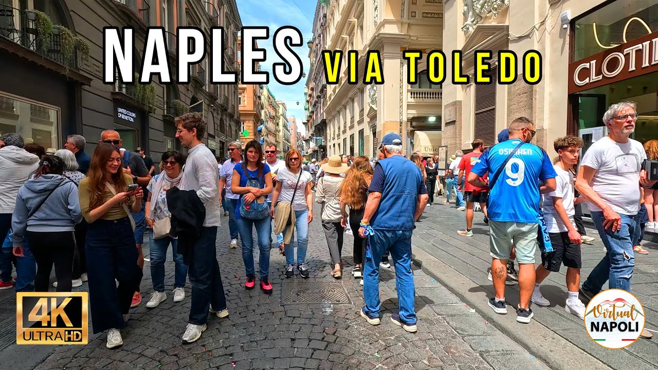 Walking Tour Naples Italy - Via Toledo (via Roma) , Scudetto Napoli Campione D`italia 4K UHD