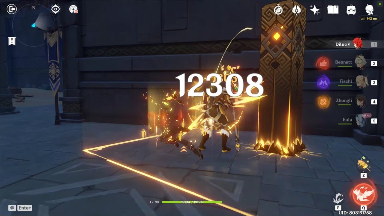 Eula Vs Diluc Normal Attack Damage Comparison - Genshin Impact