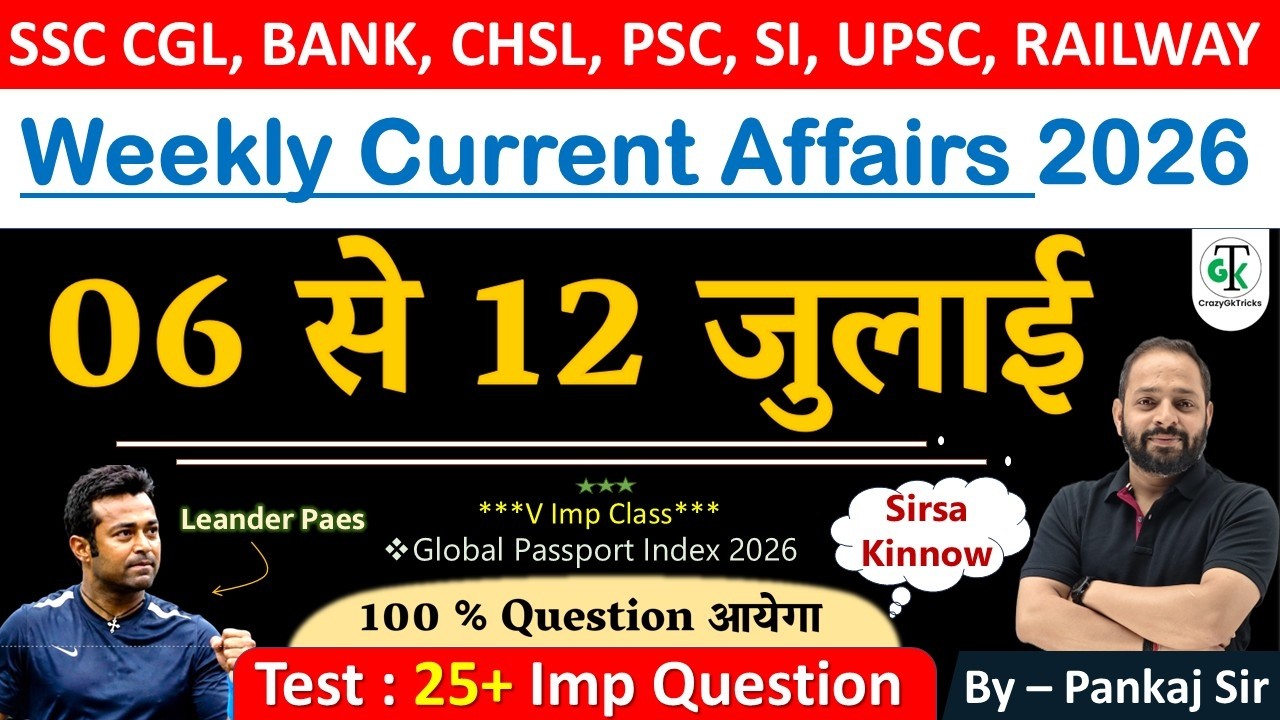 06 - 12 July 2026 Weekly Current Affairs | Most Important Current Affairs 2026 | CrazyGkTrick
