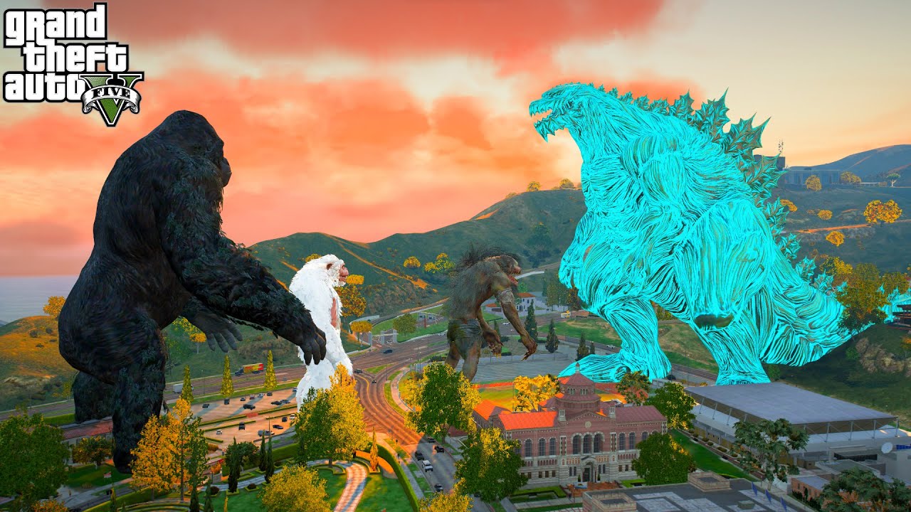 Godzilla Earth vs George and Giant Yeti and Giant Varcolac - GTA 5 Mods