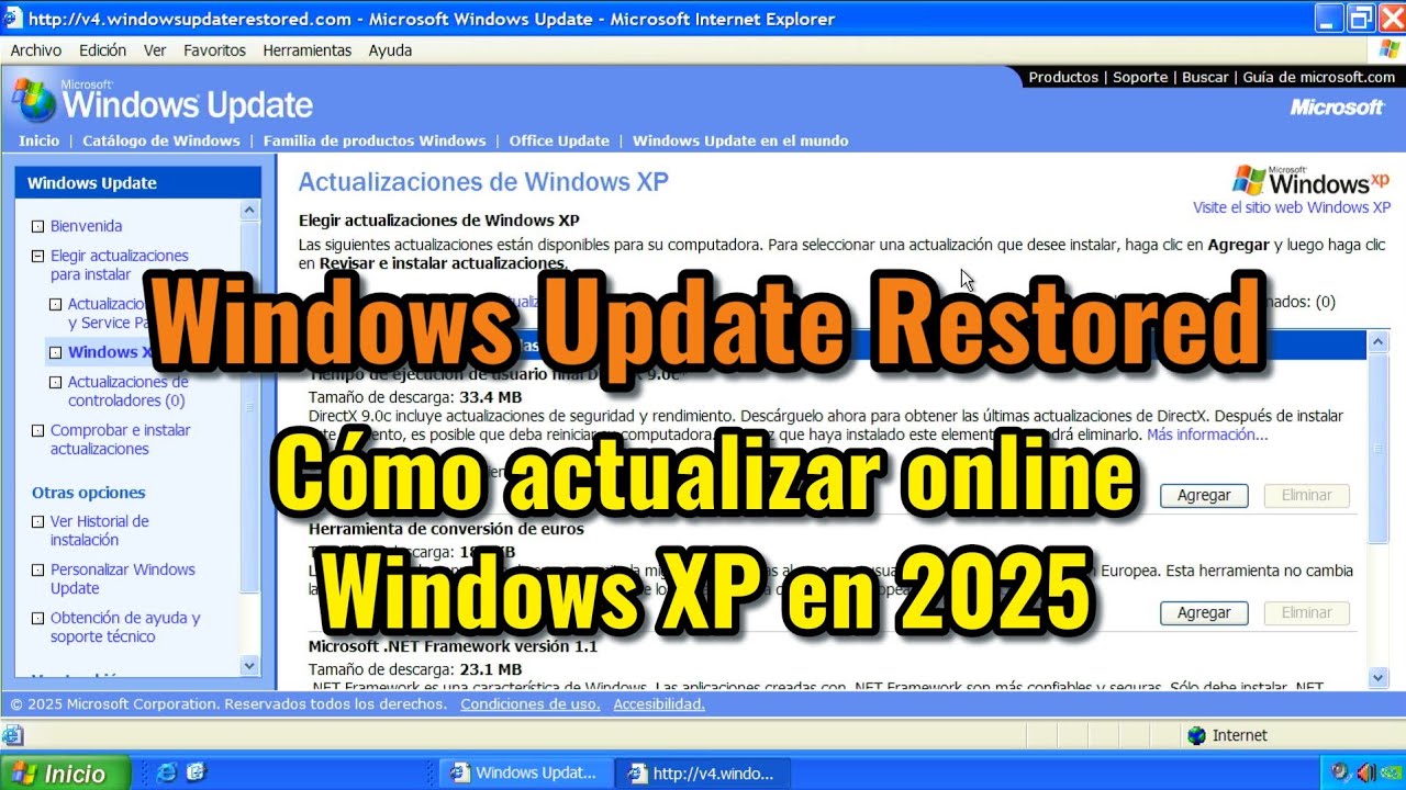 Windows Update Restored: cómo actualizar Windows XP en 2025 de forma online.