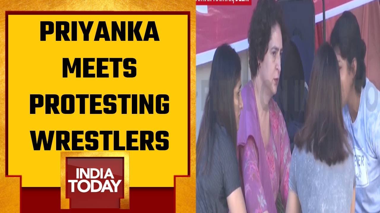 Wrestlers' Protest: Priyanka Gandhi Reaches Jantar Mantar, Extends Support To Grapplers
